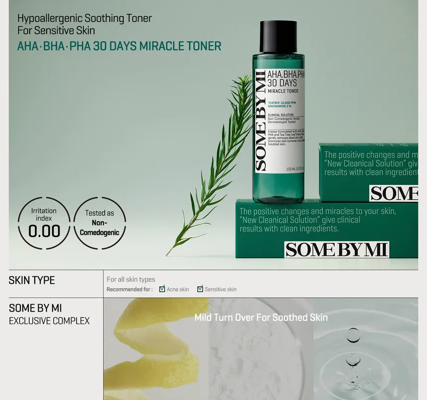 Solutie tonifianta SOME BY MI cu AHA, BHA si PHA 30 Days Miracle Toner, 150 ml