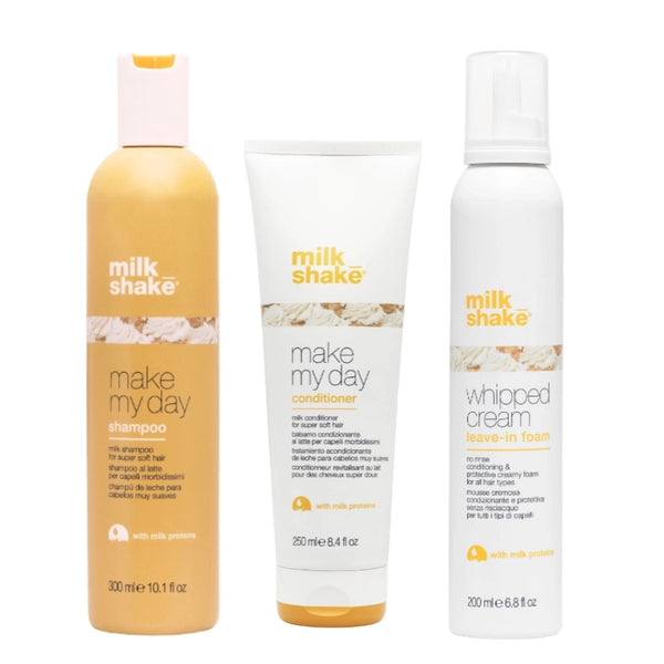 Pachet pentru toate tipurile de par Make my Day - Sampon 300ml, Balsam 250ml, Spuma 200ml Milk Shake