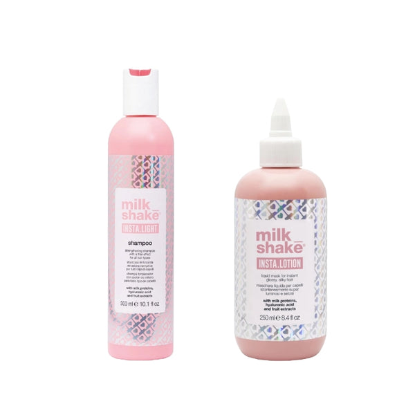 Pachet pentru netezirea si indrepatarea parului Insta Light - Sampon 300ml, Tratament 250ml Milk Shake - Sophie Lashes Shop