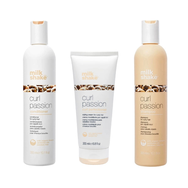 Pachet pentru par cret sau ondulat Curl Passion - Sampon 300ml, Balsam 300ml, Crema 200ml Milk Shake - Sophie Lashes Shop