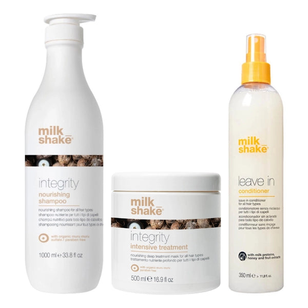 Pachet reparare si hidratare Integrity - Sampon 1000ml, Masca 500ml, Leave-in 350ml Milk Shake - Sophie Lashes Shop